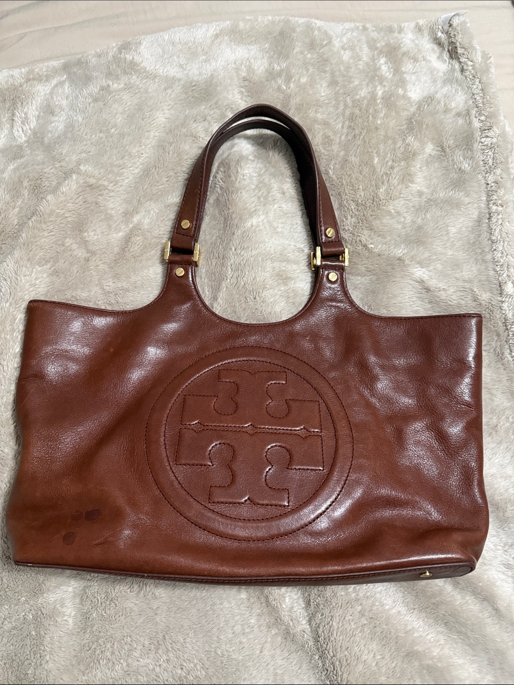 Tory Burch Brown Leather Embossed Logo Tote